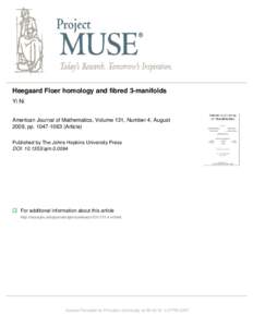 Heegaard Floer homology and fibred 3-manifolds Yi Ni American Journal of Mathematics, Volume 131, Number 4, August 2009, pp[removed]Article) Published by The Johns Hopkins University Press DOI: [removed]ajm[removed]