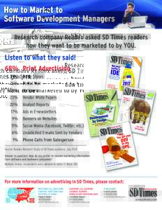 Research company Readex asked SD Times readers how they want to be marketed to by YOU. A BZ Med ia Publication  Listen to what they said!