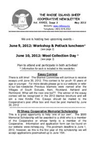 THE RHODE ISLAND SHEEP COOPERATIVE NEWSLETTER Vol. XXXII, Issue 2 May 2012