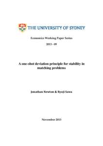 Economics Working Paper Series[removed]A one-shot deviation principle for stability in matching problems