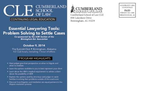 NONPROFIT ORG US POSTAGE PAID  Cumberland School of Law CLE