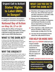 Urgent Call to Action!  States’ Rights to Label GMOs in Danger!