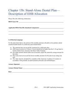 Chapter 15b: Stand-Alone Dental Plan— Description of EHB Allocation