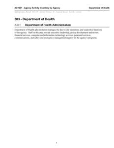 ACT001 - Agency Activity Inventory by Agency  Department of Health Appropriation Period: [removed]Activity Version: 2C - Enacted Recast Sort By: Activity