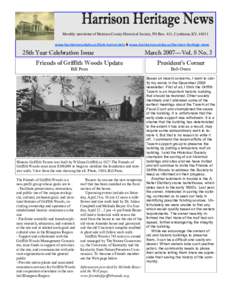 Monthly newsletter of Harrison County Historical Society, PO Box 411, Cynthiana, KY, 41031 www.harrisoncountyky.us/historical-society & www.harrisoncountyky.us/harrison-heritage-news 25th Year Celebration Issue  March 20