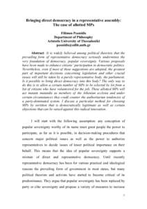 Bringing direct democracy in a representative assembly: The case of allotted MPs Filimon Peonidis Department of Philosophy Aristotle University of Thessaloniki [removed]