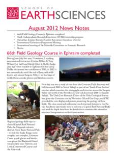 S C H O O L  O F EARTHSCIENCES August 2012 News Notes