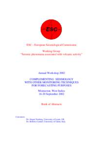 ESC – European Seismological Commission Working Group “Seismic phenomena associated with volcanic activity” Annual Workshop 2002 COMPLEMENTING SEISMOLOGY