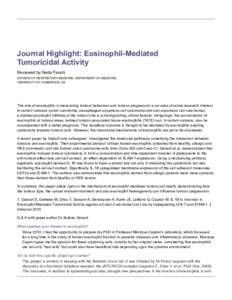 Journal Highlight: Eosinophil-Mediated 		 Tumoricidal Activity Reviewed by Neda Farahi DIVISION OF RESPIRATORY MEDICINE, DEPARTMENT OF MEDICINE, UNIVERSITY OF CAMBRIDGE, UK
