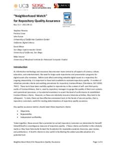 “Neighborhood Watch” for Repository Quality Assurance Rev. 0.3 – [removed] © National Neighborhood Watch Institute