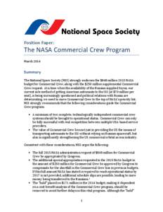 Position Paper:  The NASA Commercial Crew Program March 2014