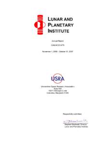 Final Report of the LPI CAN NCC5-679  I. Executive Summary Throughout its history, the Lunar and Planetary Institute (referred to as “LPI” or “the Institute” throughout) has made significant contributions to the
