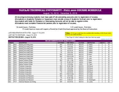 NTU Crownpoint Fall 2016 Course Schedule