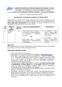 CENTRE FOR MATERIALS FOR ELECTRONICS TECHNOLOGY (C-MET) (Scientific Society, Ministry of Electronics and Information Technology (MeitY), Govt. of India) IDA PHASE – III, CHERLAPALLY, HCL (PO), HYDERABAD – Pho