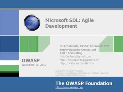 Microsoft SDL: Agile Development OWASP  November 11, 2010