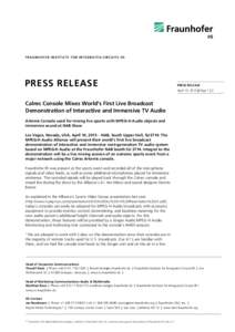 FRAUNHOFER INSTITUTE FOR INTEGR ATED CIR CUITS I IS  PRESS RELEASE PRESS RELEASE April 10, 2015 || Page 1 | 2