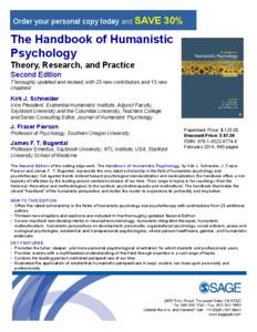 Order your personal copy today and SAVE  30% The Handbook of Humanistic Psychology