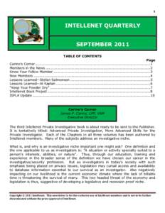 1  INTELLENET QUARTERLY SEPTEMBER 2011 TABLE OF CONTENTS Page