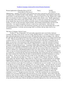 Southern Campaign American Revolution Pension Statements Pension application of Hamilton Brown W1707 Nancy fn47SC Transcribed by Will Graves rev’d[removed]