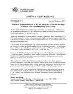 DEFENCE MEDIA RELEASE MECC SQLDMonday 13 January, 2014  Warbird Trainers feature at RAAF Amberley Aviation Heritage