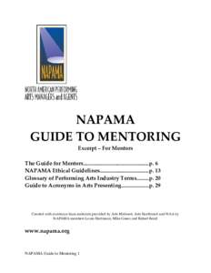 NAPAMA GUIDE TO MENTORING Excerpt – For Mentors The Guide for Mentors................................................p. 6 NAPAMA Ethical Guidelines....................................p. 13