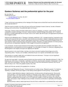 Gustavo Gutierrez and the preferential option for the poor Published on National Catholic Reporter (http://ncronline.org) Gustavo Gutierrez and the preferential option for the poor By John Dear SJ Created Nov 08, 2011