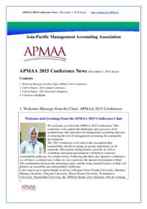 APMAA 2015 Conference News（December 1, 2014 Issue）  http://apmaa.org/APMAA/ Asia-Pacific Management Accounting Association