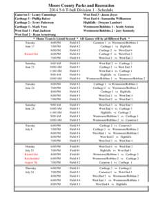 Moore County Parks and Recreation[removed]T-ball Division 1 - Schedule Cameron 1 - Lenny Cummings West End 3 - Jason Joyce Carthage 1 - Phillip Balser West End 4 - Samantha Williamson