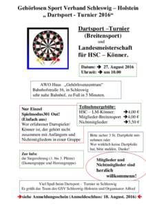 Gehörlosen Sport Verband Schleswig – Holstein „ Dartsport - Turnier 2016“ Dartsport –Turnier (Breitensport) und