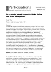 .  Volume 9, Issue 2 November[removed]Torchwood’s trans-transmedia: Media tie-ins