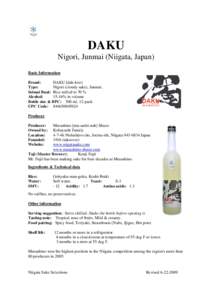 Sake / Geography of Japan / Nigori / Niigata Prefecture / Rice wine / Niigata /  Niigata / Geography of Asia