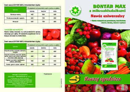 Dawki nawozu BONTAR MAX z mikroskładnikami (kg/ha) Uprawa W zależności od zawartości azotu i potasu w glebie wysoka