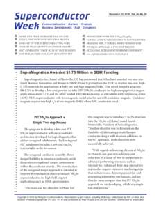 Superconductor Week November 23, 2010 Vol. 24, No. 20  Commercialization . Markets . Products