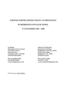 CHOICES PARTIES DEFINE: POLICY ALTERNATIVES IN REPRESENTATIVE ELECTIONS -17 COUNTRIES 1945 – 1998