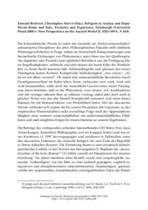 Edward BISPHAM, Christopher SMITH (Eds.), Religion in Archaic and Republican Rome and Italy. Evidence and Experience, Edinburgh (University Press) 2000 (= New Perspectives on the Ancient World 2), XIII+199 S., 9 Abb. Die