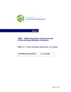 Report  2005 – 2006 Programme of Measurement of Non-Ionising Radiation Emissions – Eircom Exchange, Letterkenny, Co. Donegal