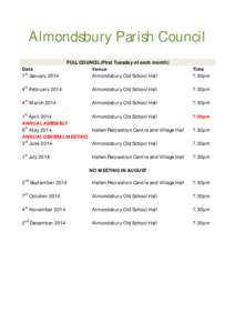 Almondsbury Parish Council Date 7th January 2014 FULL COUNCIL (First Tuesday of each month) Venue