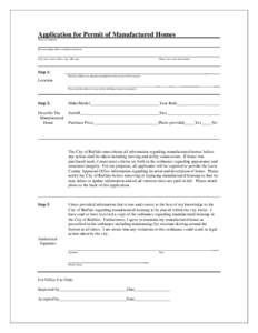 Application for Permit of Manufactured Homes Name of Applicate Present mailing address (number and street)  City, town or post office, state, ZIP code