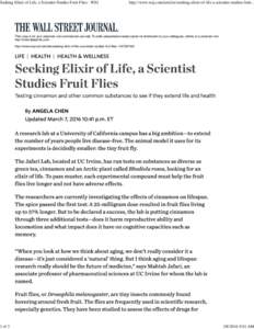 Seeking Elixir of Life, a Scientist Studies Fruit Flies - WSJ