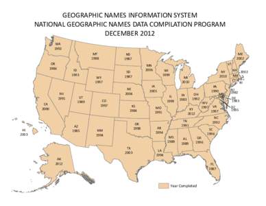 GEOGRAPHIC NAMES INFORMATION SYSTEM NATIONAL GEOGRAPHIC NAMES DATA COMPILATION PROGRAM DECEMBER 2012 WA 1992 OR