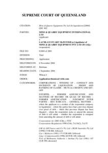 SUPREME COURT OF QUEENSLAND CITATION: Mine & Quarry Equipment Pty Ltd (In liquidationQSC 402