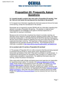 Frequently Asked Questions About Proposition 65