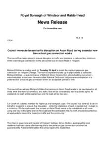 Royal Borough of Windsor and Maidenhead  News Release For immediate use[removed]