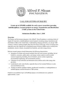 Microsoft Word - Sloan Foundation Energy and Environment Program - Call for Proposals on Transmission and Distribution - Final