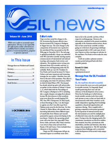 www.limnology.org  Volume 64 - June 2014 While care is taken to accurately report information, SILnews is not responsible for information and/or advertisements
