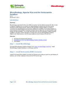 MicroStrategy, Apache Hive and the Hortonworks Sandbox V2.0 November 8, 2013  Introduction