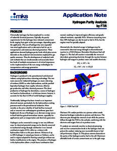 Application Note Hydrogen Purity Analysis by FTIR PROBLEM Historically, hydrogen has been employed in a variety of industrial chemical processes. Typically, the purity