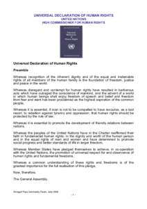 UNIVERSAL DECLARATION OF HUMAN RIGHTS  UNITED NATIONS  HIGH COMMISSIONER FOR HUMAN RIGHTS  Universal Declaration of Human Rights  Preamble 