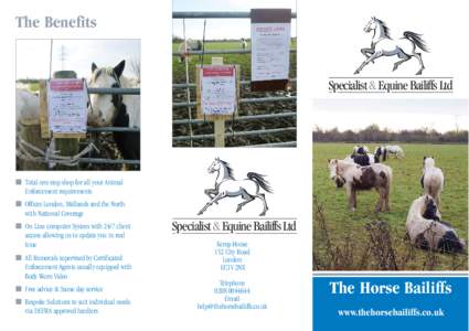 The Benefits  Specialist & Equine Bailiffs Ltd I Total one stop shop for all your Animal Enforcement requirements