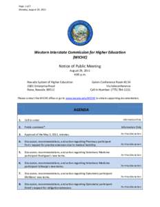 Page 1 of 3 Monday, August 29, 2011 Western Interstate Commission for Higher Education (WICHE) Notice of Public Meeting